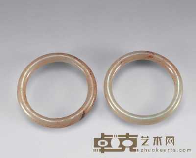 清 白玉沁色素手环（一对） 内径5.7cm